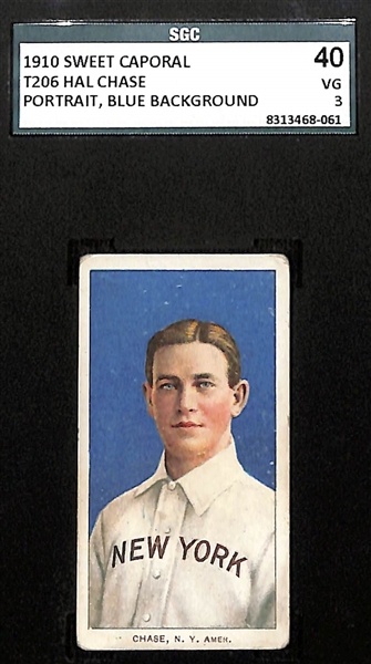 (4) Graded 1909-11 T206 Tobacco Cards - Hal Chase (Blue Portrait, SGC 3),  Hal Chase (Pink Portrait, BVG 1.5), Hal Chase (Throwing, White Cap, BVG 1), Ed Konetchy (Glove Above Head, PSA 3)