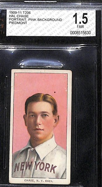 (4) Graded 1909-11 T206 Tobacco Cards - Hal Chase (Blue Portrait, SGC 3),  Hal Chase (Pink Portrait, BVG 1.5), Hal Chase (Throwing, White Cap, BVG 1), Ed Konetchy (Glove Above Head, PSA 3)