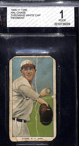 (4) Graded 1909-11 T206 Tobacco Cards - Hal Chase (Blue Portrait, SGC 3),  Hal Chase (Pink Portrait, BVG 1.5), Hal Chase (Throwing, White Cap, BVG 1), Ed Konetchy (Glove Above Head, PSA 3)