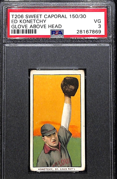(4) Graded 1909-11 T206 Tobacco Cards - Hal Chase (Blue Portrait, SGC 3),  Hal Chase (Pink Portrait, BVG 1.5), Hal Chase (Throwing, White Cap, BVG 1), Ed Konetchy (Glove Above Head, PSA 3)