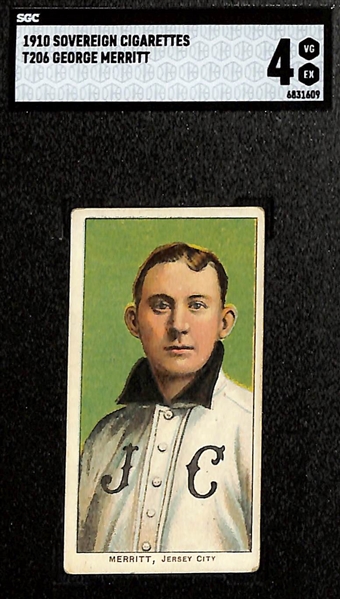 (5) 1909-11 T206 Sovereign Cigarettes Cards w. Merritt (Jersey City, SGC 4), Abbaticchio (PSA 2), Congalton (SGC 1.5), Jacklitsch (PSA 1.5), Casey (PSA 2)