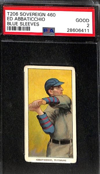 (5) 1909-11 T206 Sovereign Cigarettes Cards w. Merritt (Jersey City, SGC 4), Abbaticchio (PSA 2), Congalton (SGC 1.5), Jacklitsch (PSA 1.5), Casey (PSA 2)