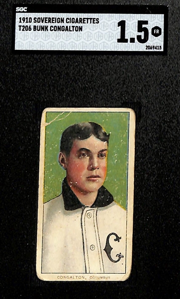(5) 1909-11 T206 Sovereign Cigarettes Cards w. Merritt (Jersey City, SGC 4), Abbaticchio (PSA 2), Congalton (SGC 1.5), Jacklitsch (PSA 1.5), Casey (PSA 2)