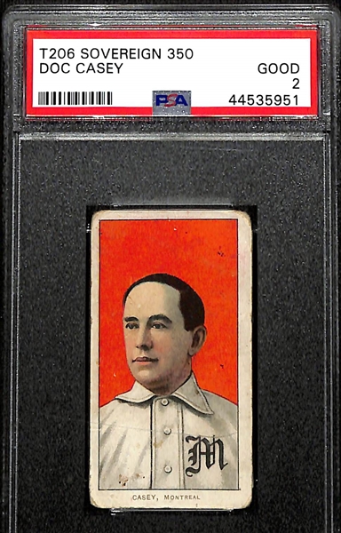 (5) 1909-11 T206 Sovereign Cigarettes Cards w. Merritt (Jersey City, SGC 4), Abbaticchio (PSA 2), Congalton (SGC 1.5), Jacklitsch (PSA 1.5), Casey (PSA 2)