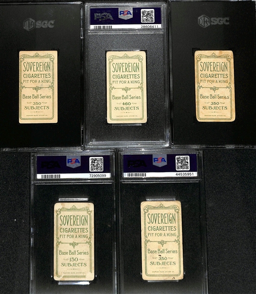 (5) 1909-11 T206 Sovereign Cigarettes Cards w. Merritt (Jersey City, SGC 4), Abbaticchio (PSA 2), Congalton (SGC 1.5), Jacklitsch (PSA 1.5), Casey (PSA 2)
