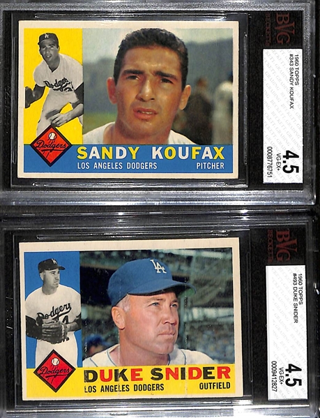 Lot of (2) Topps Sandy Koufax #343 & Duke Snider #493 - Both BVG 4.5
