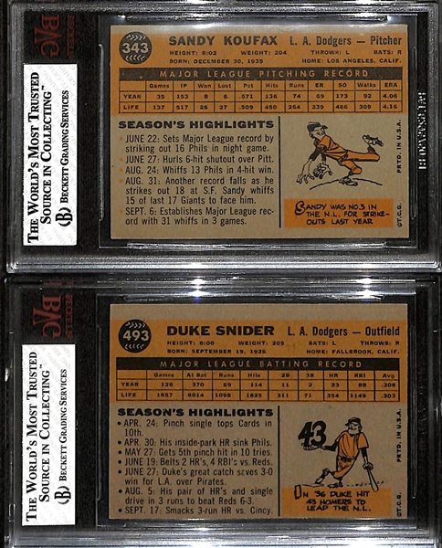 Lot of (2) Topps Sandy Koufax #343 & Duke Snider #493 - Both BVG 4.5