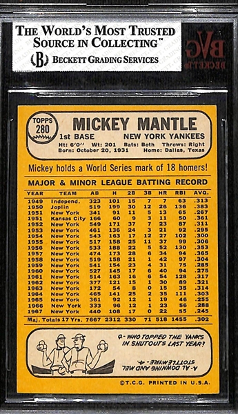 1968 Topps Mickey Mantle #280 Graded Beckett BVG 6