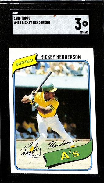 Lot of (4) 1971-1980 Graded Topps Baseball Cards w. (2) 1980 Topps Rickey Henderson Rookie Cards (SGC 5 and SGC 3) 
