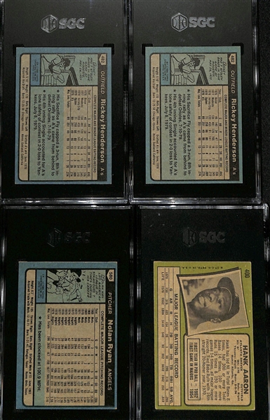 Lot of (4) 1971-1980 Graded Topps Baseball Cards w. (2) 1980 Topps Rickey Henderson Rookie Cards (SGC 5 and SGC 3) 