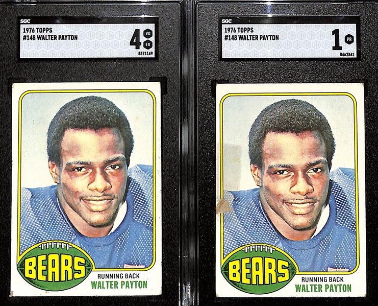 Lot of (2) 1976 Topps Walter Payton Rookie Cards - Graded SGC 4 & SGC 1
