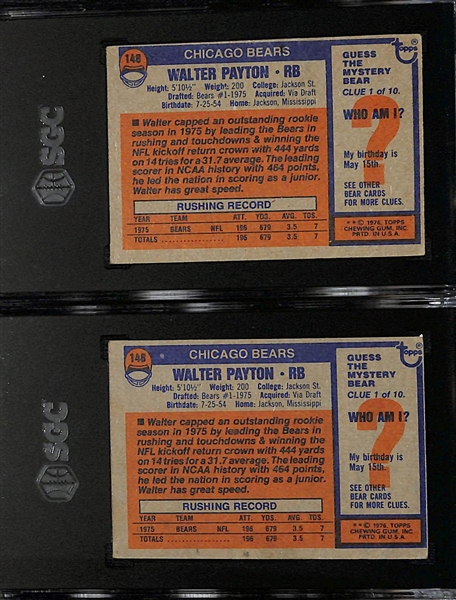 Lot of (2) 1976 Topps Walter Payton Rookie Cards - Graded SGC 4 & SGC 1
