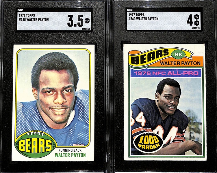 (2) Walter Payton Graded Cards - 1976 Topps Rookie Card (SGC 3.5) & 1977 Topps #360 (SGC 4)