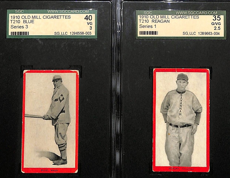 1910 T210 Old Mill Cigarettes Blue (Waco, Series 3, SGC 3) & Reagan (Savannah, Series 1, SGC 2.5)