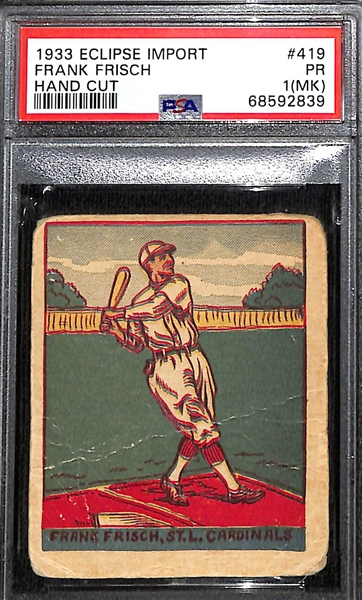 1930s Hall of Famer Cards - 1933 Eclipse Import Frank Frisch (PSA 1 MK) & 1936 Goudey Paul Waner (PSA 3)