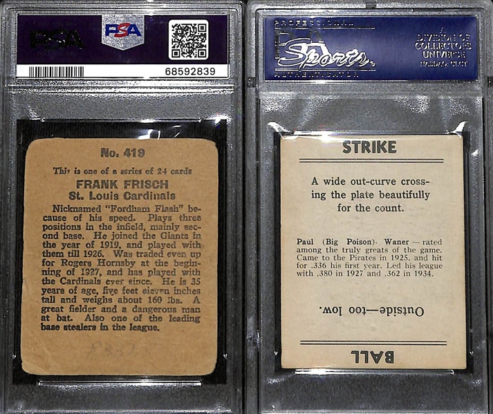 1930s Hall of Famer Cards - 1933 Eclipse Import Frank Frisch (PSA 1 MK) & 1936 Goudey Paul Waner (PSA 3)