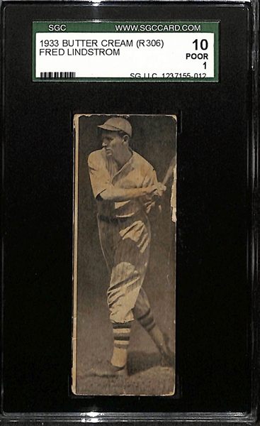 Rare 1933 Butter Cream R306 Fred Lindstrom Graded SGC 1