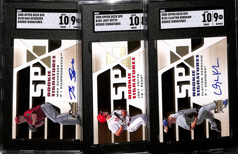 (3) SGC Graded 2008 UD SPx Rookie Signature Cards w. Clayton Kershaw SGC 9