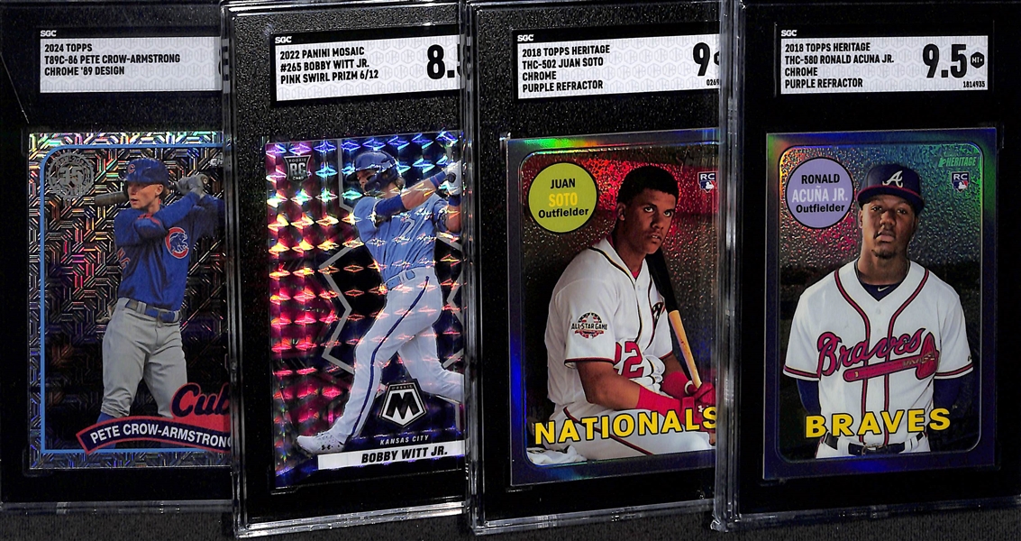 Lot of (4) SGC Graded Rookie Baseball Cards w. 2018 Topps Heritage Chrome Purple Refractor Ronald Acuna Jr. RC SGC 9.5