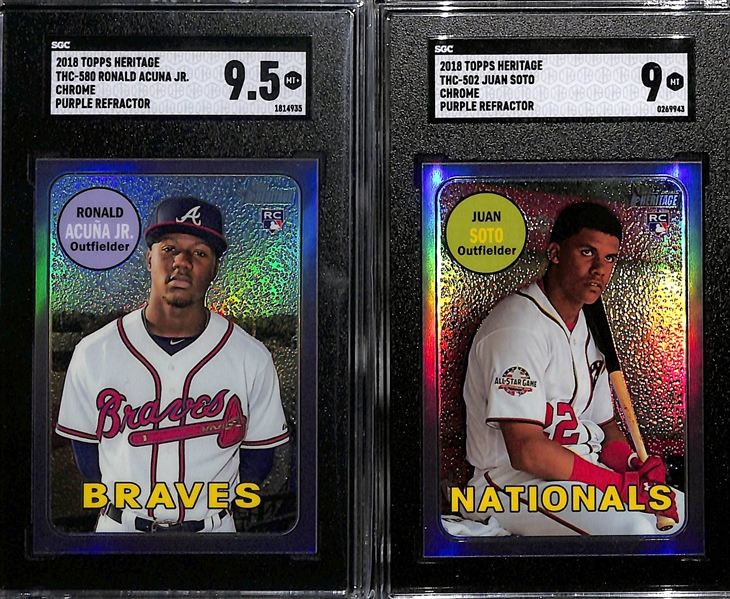 Lot of (4) SGC Graded Rookie Baseball Cards w. 2018 Topps Heritage Chrome Purple Refractor Ronald Acuna Jr. RC SGC 9.5