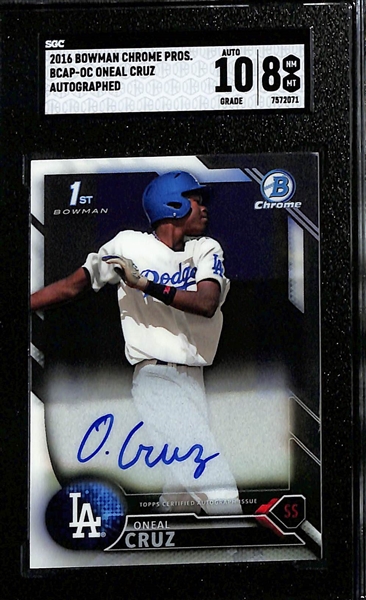 Lot of (4) SGC Graded Autographed Rookie Baseball Cards w. 2016 Bowman Chrome Prospects Oneal Cruz 1st Bowman (SGC 8)