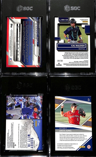 Lot of (4) SGC Graded Autographed Rookie Baseball Cards w. 2016 Bowman Chrome Prospects Oneal Cruz 1st Bowman (SGC 8)