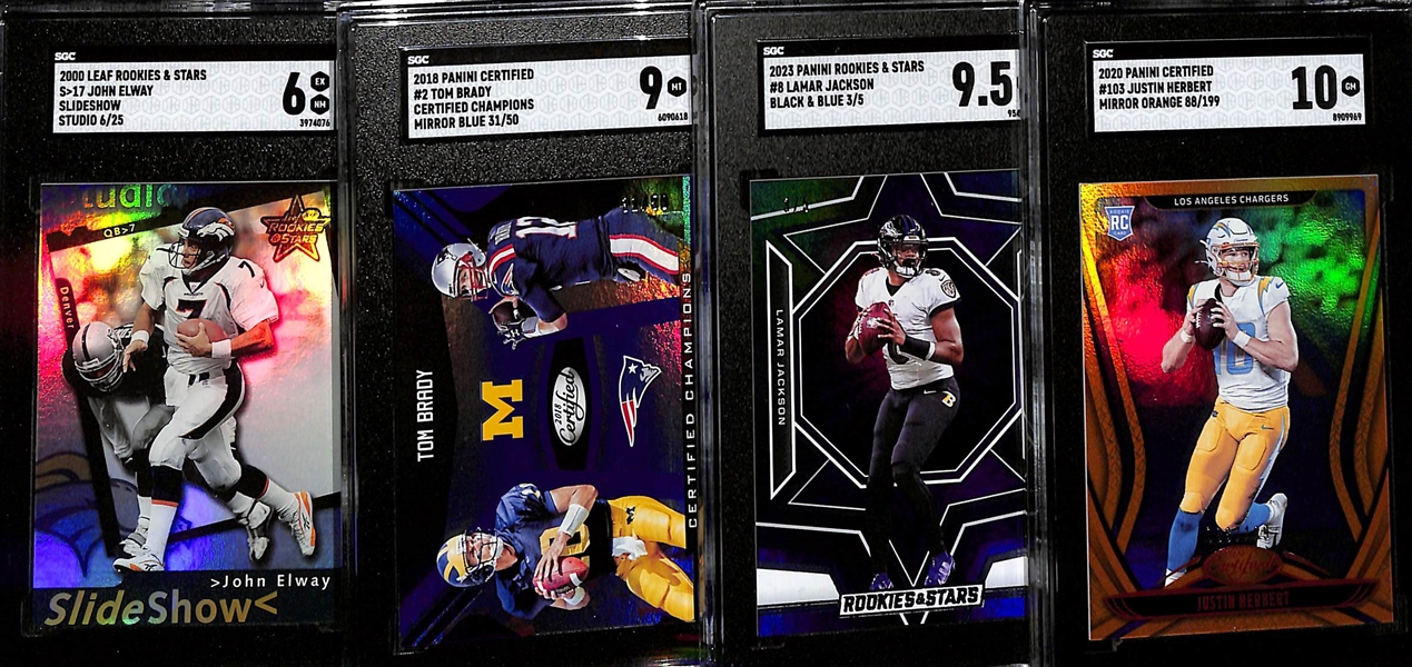 Lot of (4) Graded & #ed Quarterback Cards w. 2020 Panini Certified Justin Herbert Rookie (#/199) SGC 10