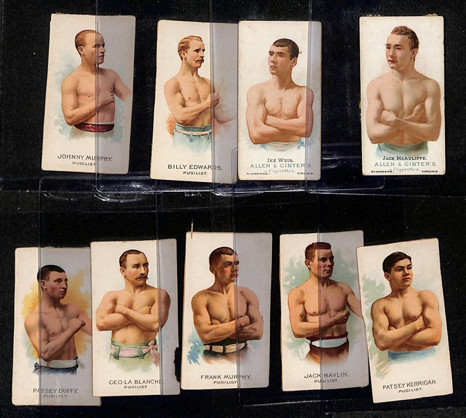 Lot of (2) 1887 N28 Allen & Ginter Boxing Cards & (7) 1888 N29 Allen & Ginter Boxing Cards (Skinned) w. N28 Jack McAuliffe