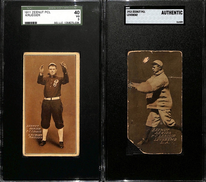 1911 & 1912 ZeeNut PCL Cards - Krueger SGC 3 & Leverenz SGC Auth
