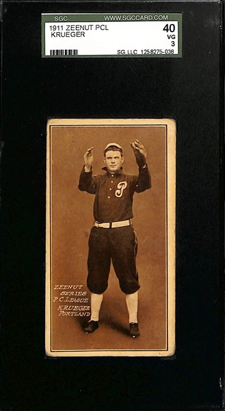 1911 & 1912 ZeeNut PCL Cards - Krueger SGC 3 & Leverenz SGC Auth