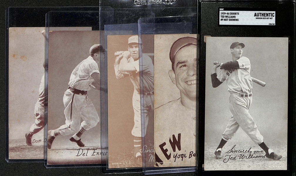 Lot of (5) 1939-53 Baseball Exhibit Cards w. Ted Williams SGC Auth
