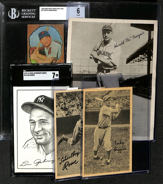 Lot of (5) Vintage Baseball Premiums w. 1934-36 R311 Pie Traynor & 1958 Hires Root Beer Chico Carrasquel BGS 6