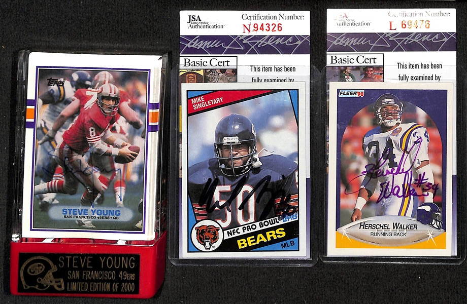 Lot of (10) Signed Sports Cards w. Brian Dawkins (HOF), Pete Rose, Lawrence Taylor (HOF), +(JSA Auction Letter)