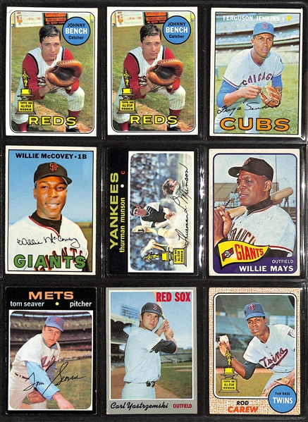 Lot of (100) 1965-1975 Topps Baseball Cards w. 1965 Willie Mays & (2) 1969 Johnny Bench
