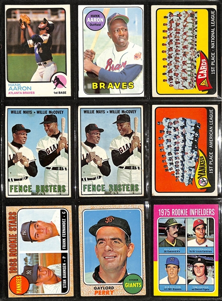Lot of (100) 1965-1975 Topps Baseball Cards w. 1965 Willie Mays & (2) 1969 Johnny Bench