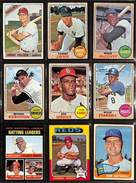 Lot of (100) 1965-1975 Topps Baseball Cards w. 1965 Willie Mays & (2) 1969 Johnny Bench