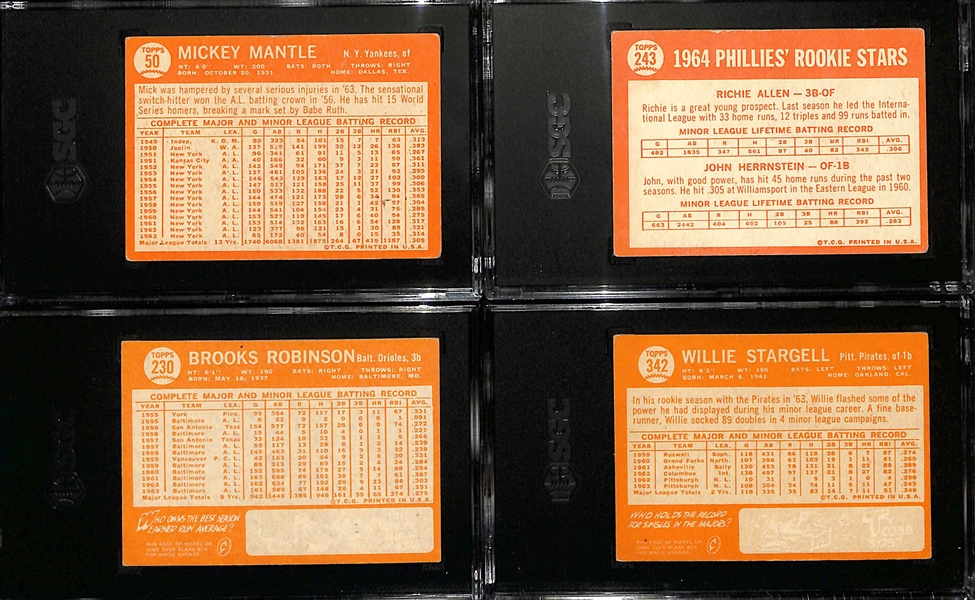 Lot of (4) SGC Graded 1964 Topps Baseball w. Mickey Mantle SGC 2.5