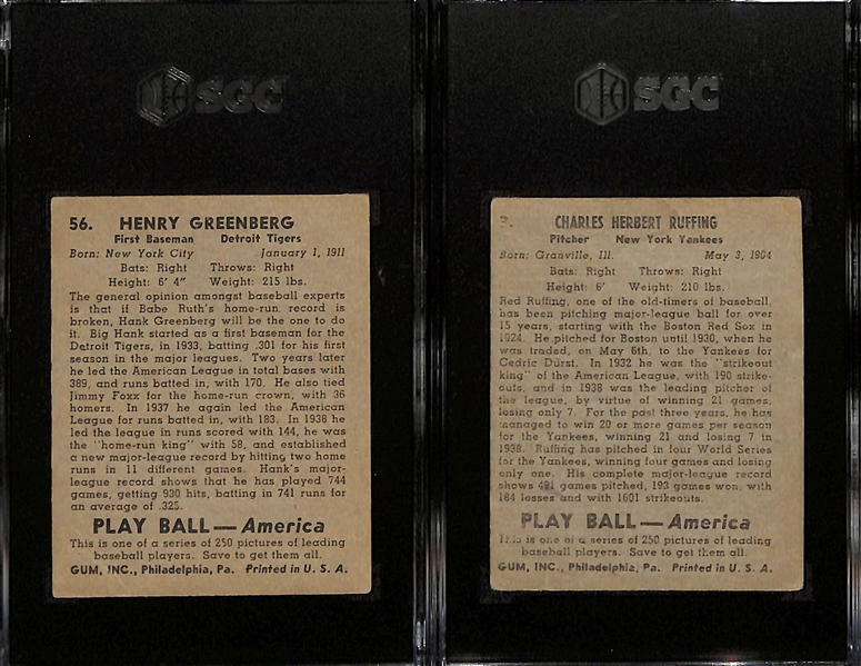 1939 Play Ball Lot - Hank Greenberg #56 (SGC 1) & Red Ruffing #3 (SGC 1.5)