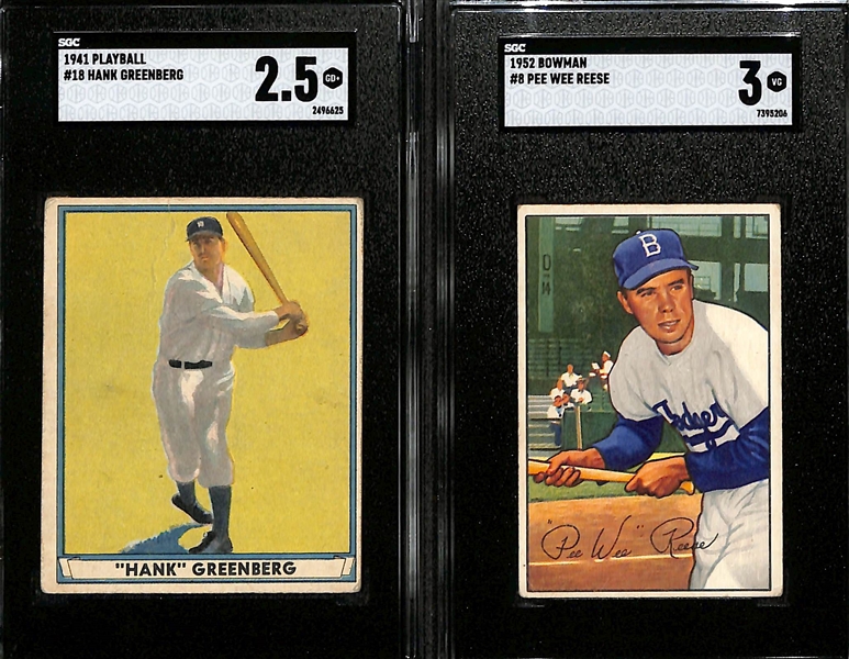 1941 Play Ball Hank Greenberg (SGC 2.5) & 1952 Bowman Pee Wee Reese (SGC 3)