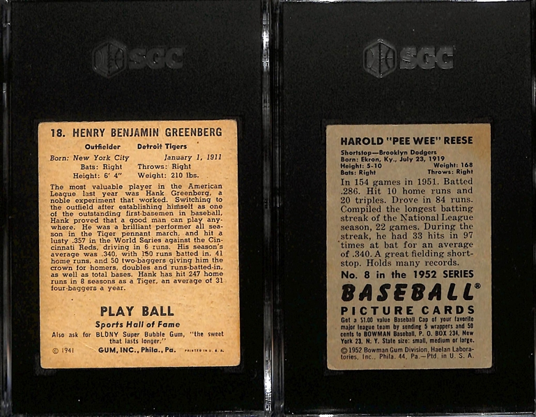 1941 Play Ball Hank Greenberg (SGC 2.5) & 1952 Bowman Pee Wee Reese (SGC 3)