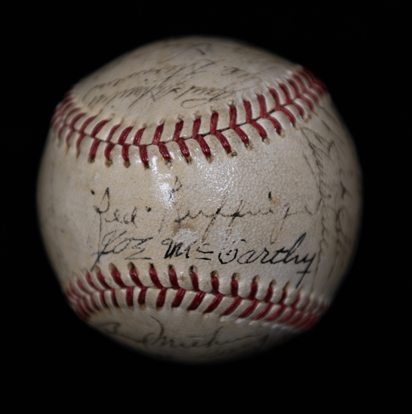 Team Signed 1945 New York Yankees Baseball w. George Stirnweiss, Joe McCarthy, Red Ruffing, +  (JSA Auction Letter) (Frank Crosetti is Clubhouse Signed)