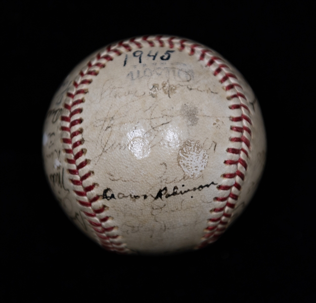  Team Signed 1945 New York Yankees Baseball w. George Stirnweiss, Joe McCarthy, Red Ruffing, +  (JSA Auction Letter) (Frank Crosetti is Clubhouse Signed)