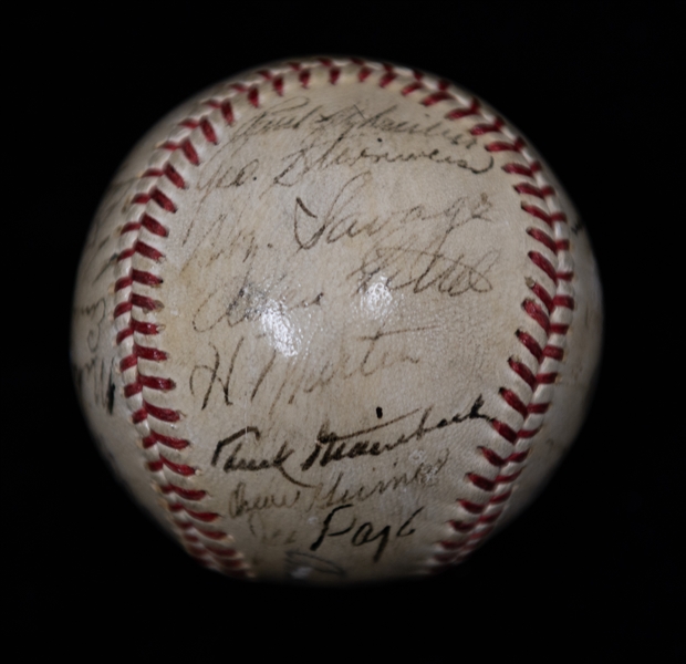  Team Signed 1945 New York Yankees Baseball w. George Stirnweiss, Joe McCarthy, Red Ruffing, +  (JSA Auction Letter) (Frank Crosetti is Clubhouse Signed)