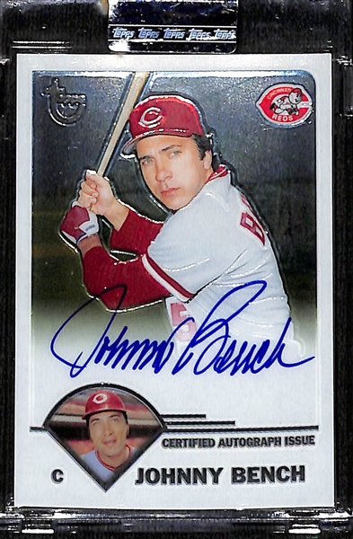 2003 Topps Retired Signature Johnny Bench Autograph Card #TA-JBE - Encased with Topps Seal