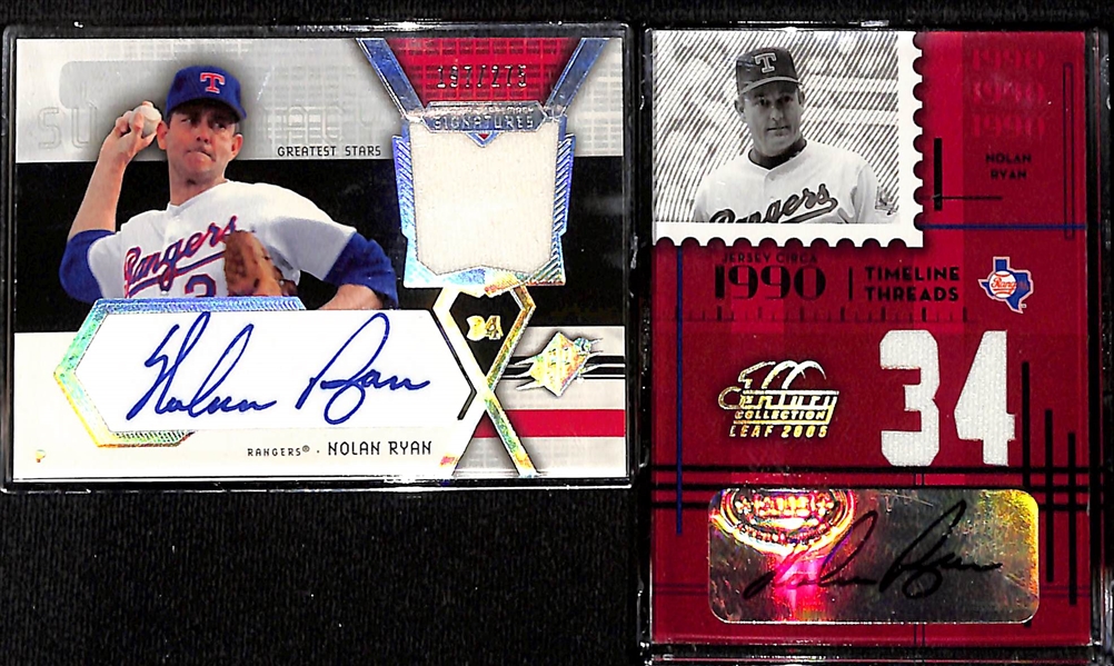 Lot of (2) Serial Numbered Nolan Ryan Autographed Game-Used Relic Cards