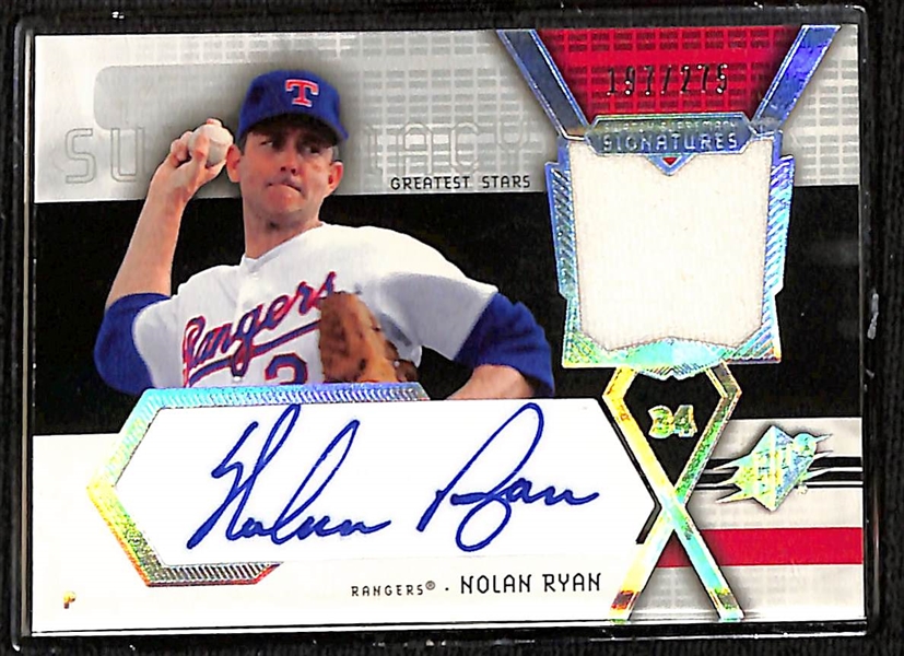 Lot of (2) Serial Numbered Nolan Ryan Autographed Game-Used Relic Cards