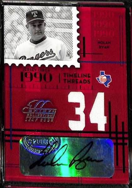 Lot of (2) Serial Numbered Nolan Ryan Autographed Game-Used Relic Cards