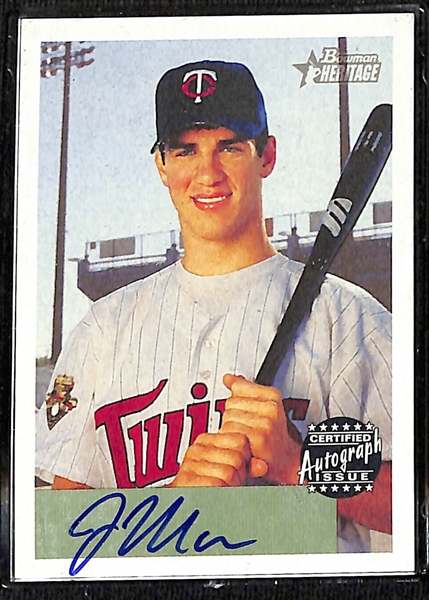 Lot of (4) Autographed Baseball Cards w. Joe Mauer Rookie Autograph Card