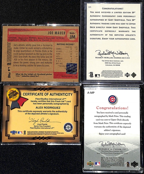 Lot of (4) Autographed Baseball Cards w. Joe Mauer Rookie Autograph Card