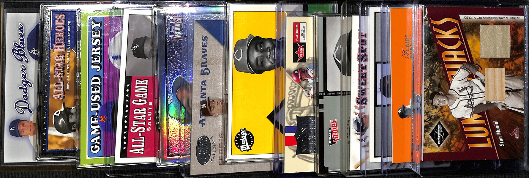 Lot of (13) Game-Used/Worn Relic Baseball Cards w. Stan Musial, Nolan Ryan, & Steve Carlton